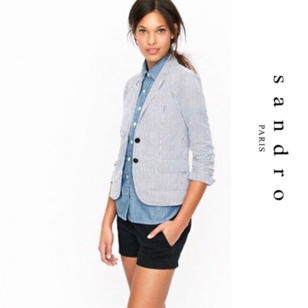 sandro | striped seersucker blazer | peplum back